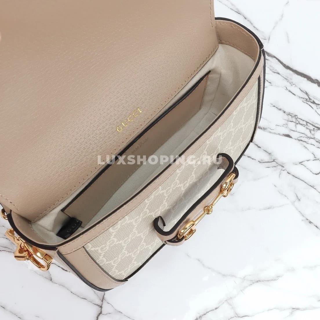 Gucci Horsebit Маленькая Сумка через плечо бежевая - фото 9