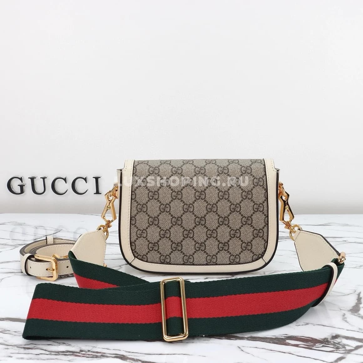 Gucci Horsebit Маленькая Сумка через плечо канва/беж - фото 3
