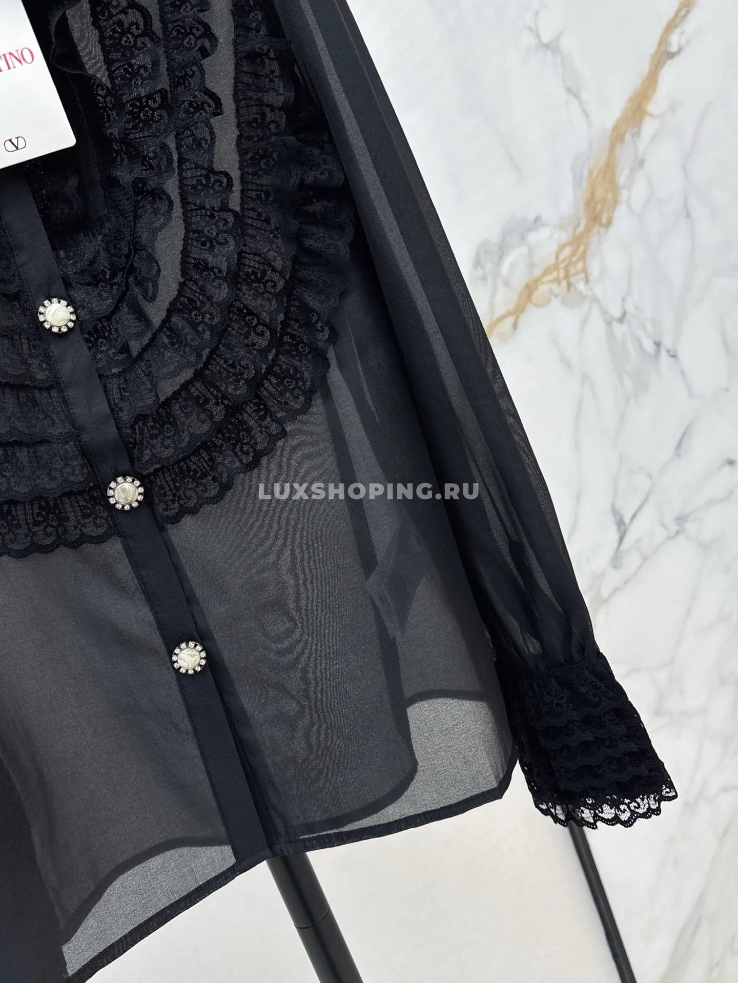 Valentino рубашка кружево черная - фото 5