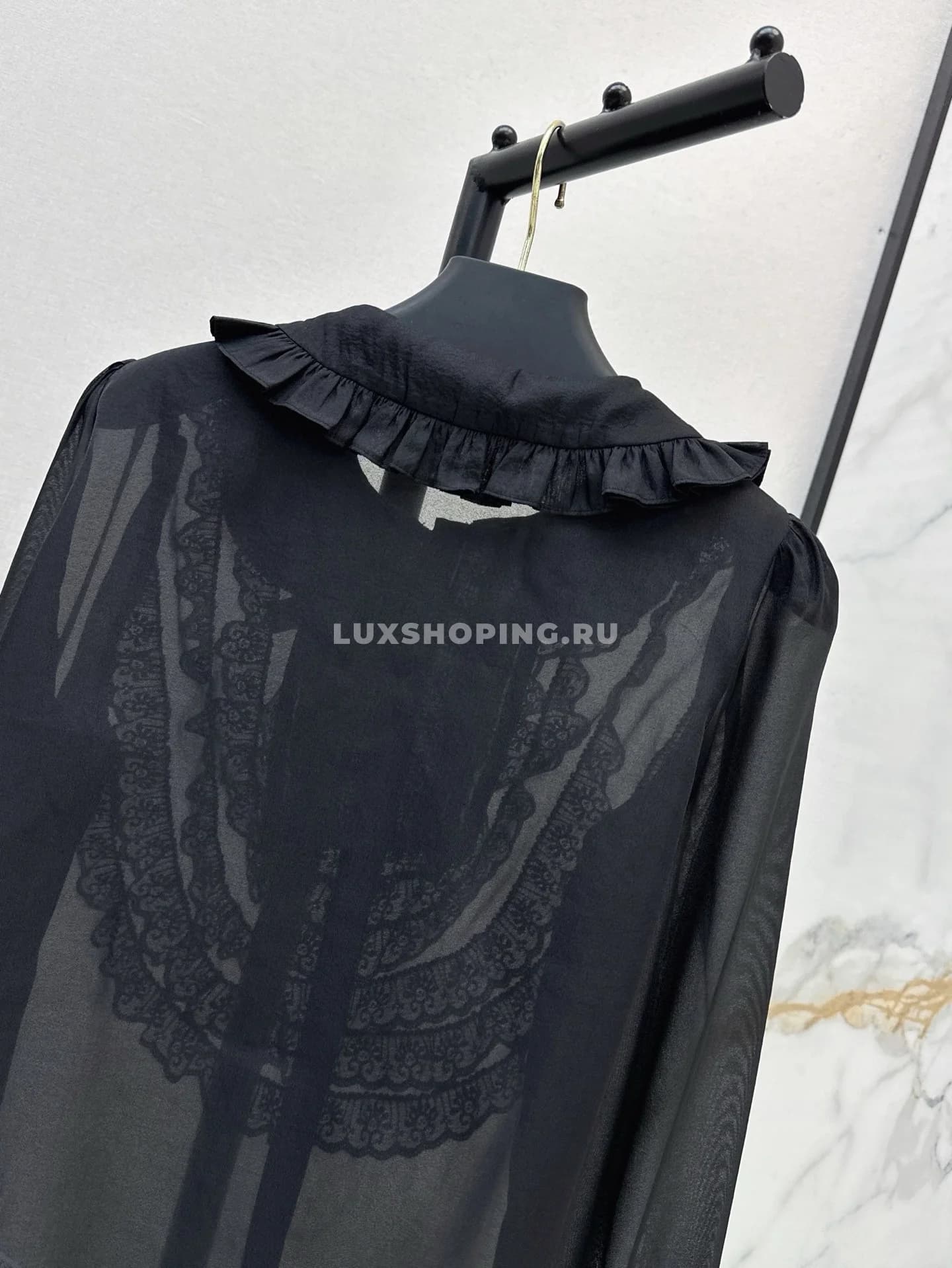 Valentino рубашка кружево черная - фото 8