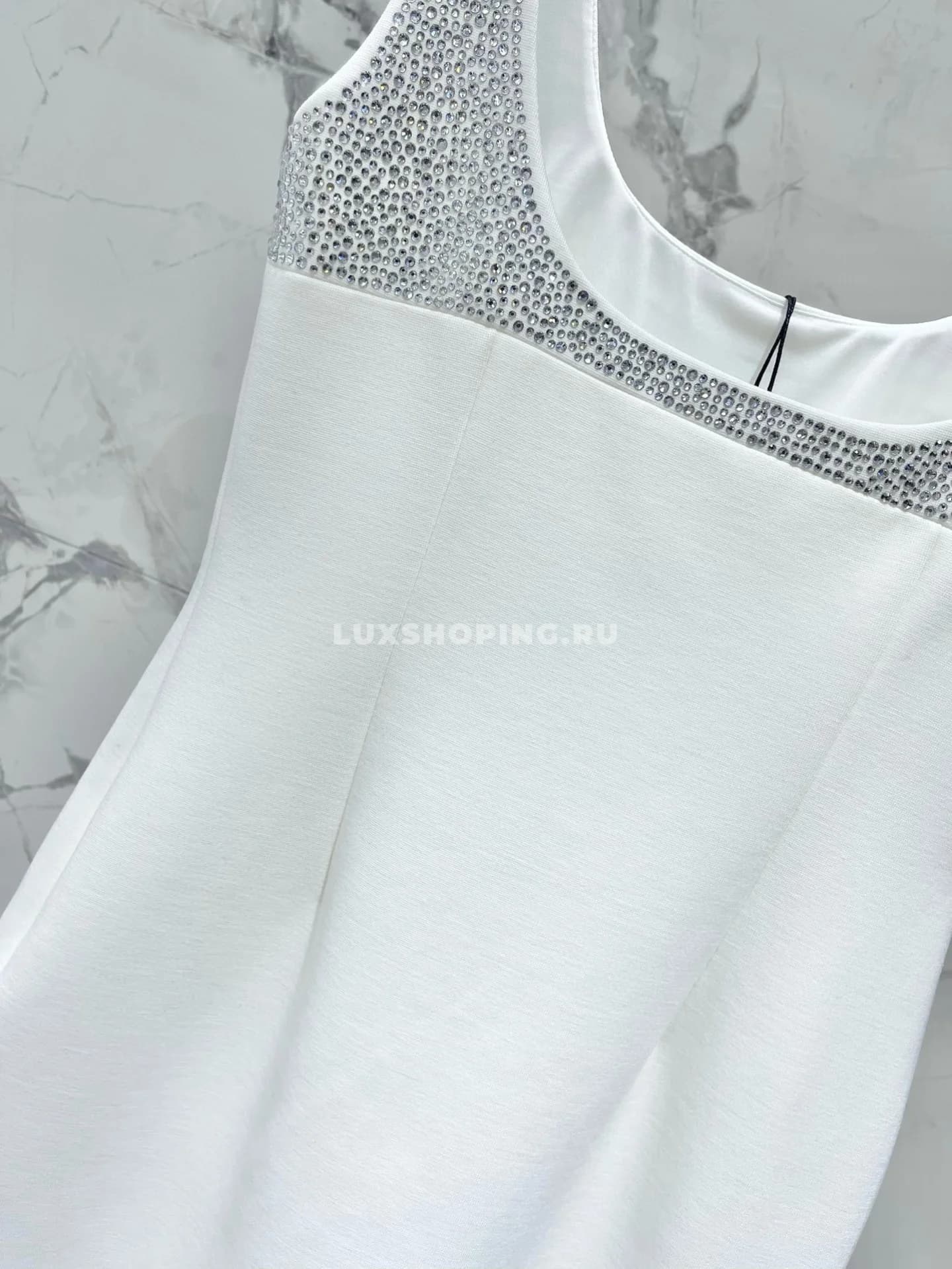 Saint Laurent Платье мини из джерси, украшенное кристаллами белое - фото 9