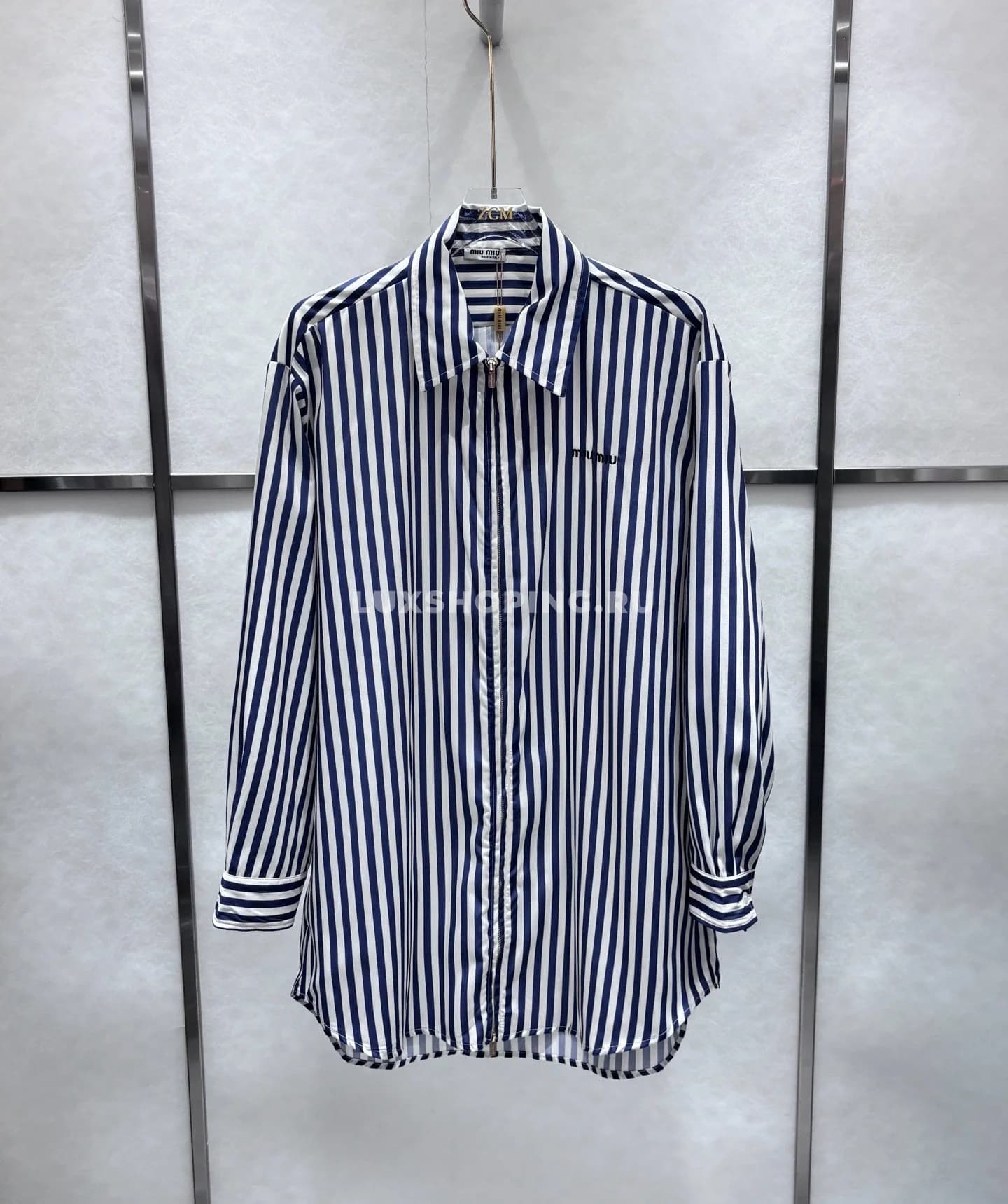 Miu Miu классическая рубашка в полоску на молнии - фото 2