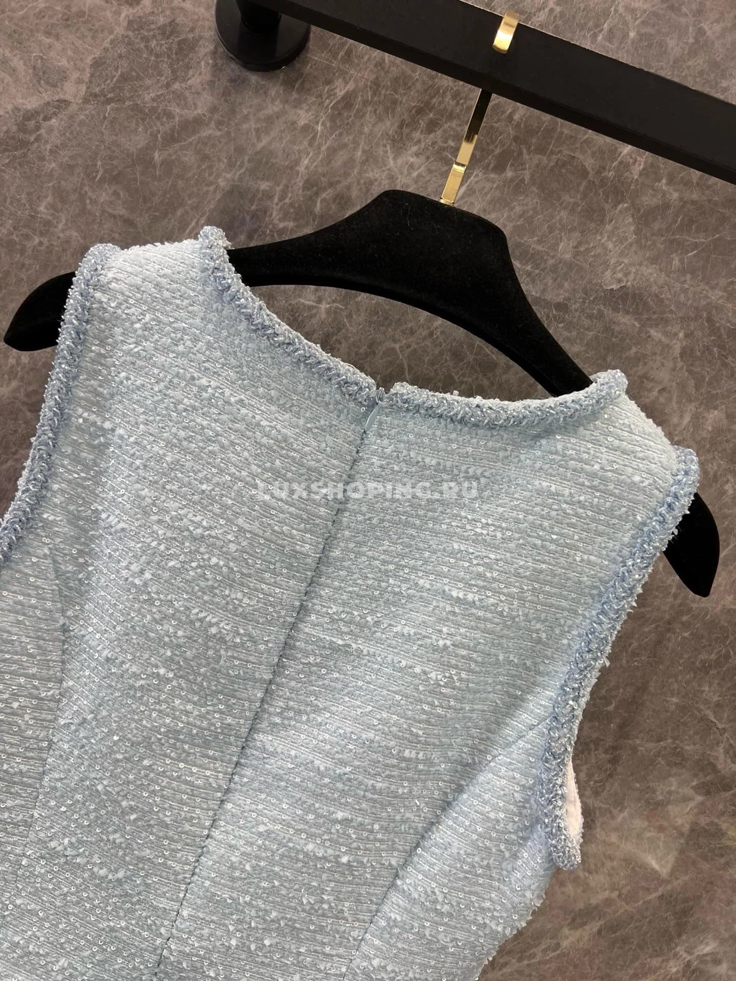 Chanel платье твидовое голубое - фото 4