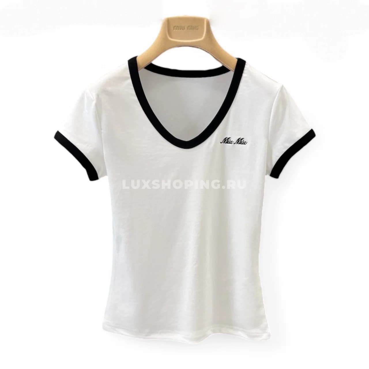 Miu Miu хлопковая футболка с круглым вырезом Белая