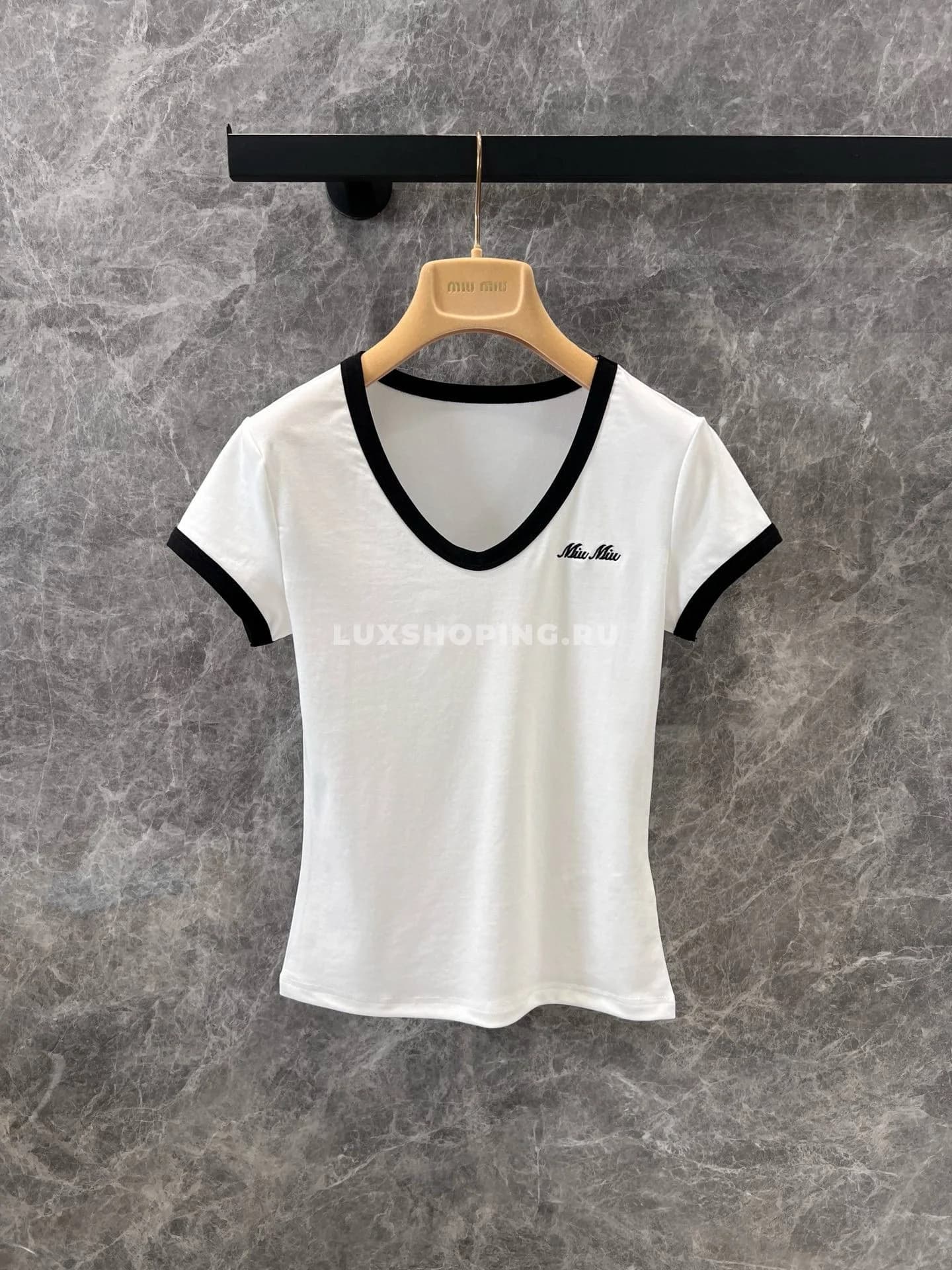 Miu Miu хлопковая футболка с круглым вырезом Белая - фото 2