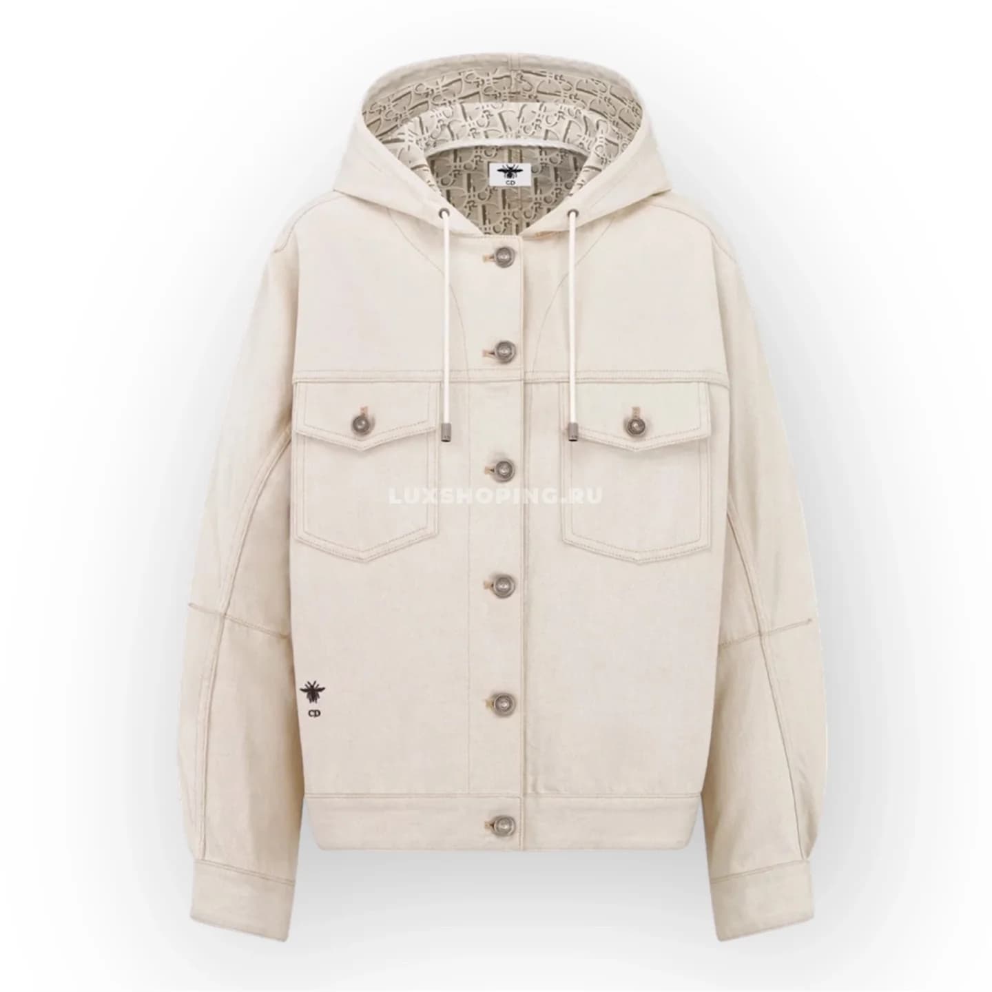 Dior Бежевая джинсовая куртка с капюшоном и фирменным узором Dior Oblique