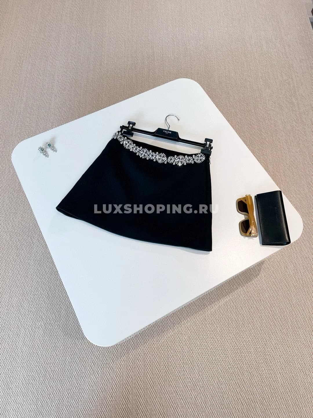 CELINE Черно-белый твидовый костюм с кристаллами - фото 7