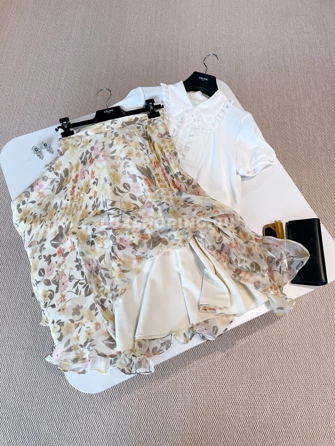 CELINE Шелковая юбка с цветочным принтом - фото 3