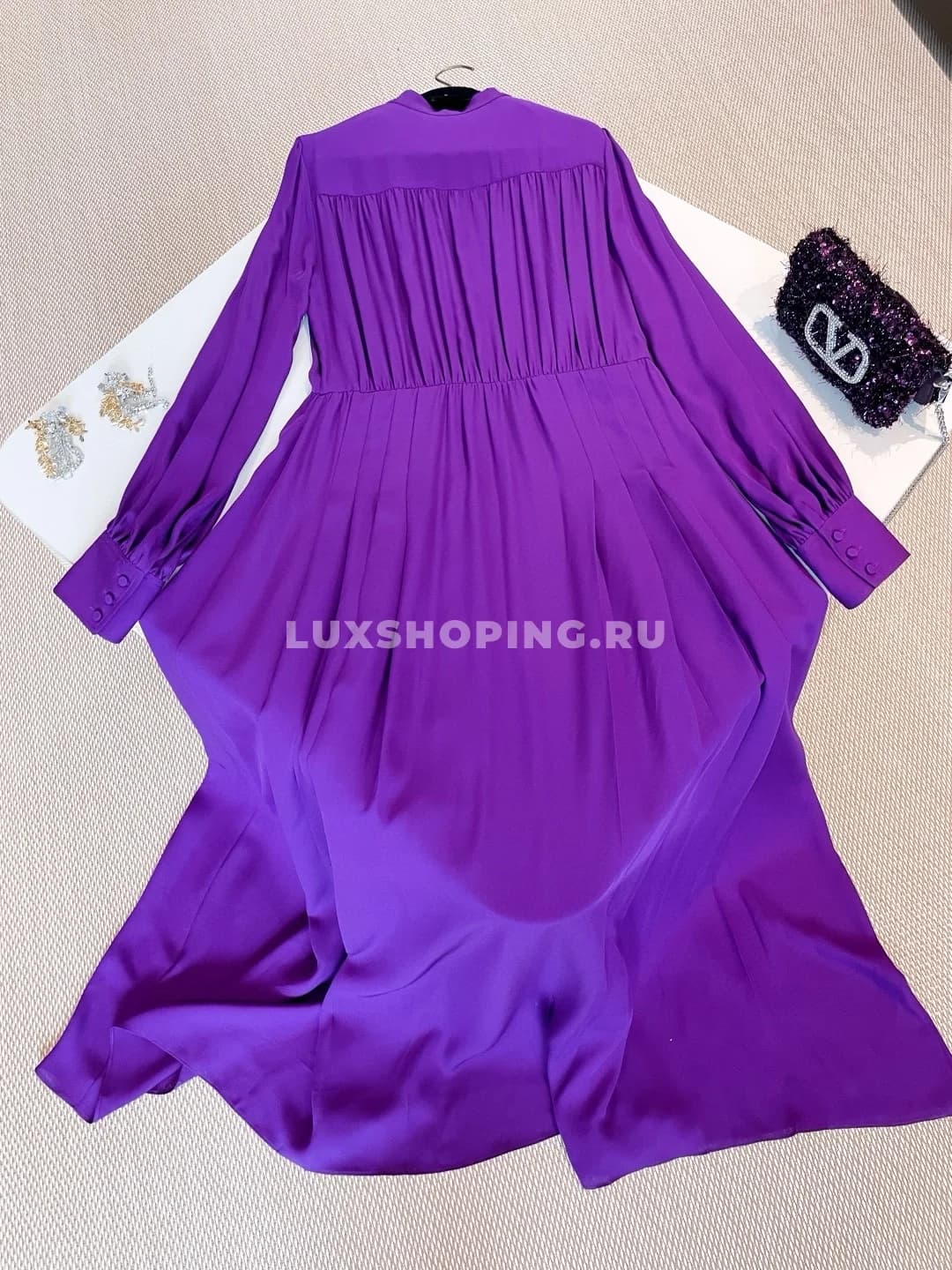VALENTINO Фиолетовое платье с пышными рукавами - фото 8