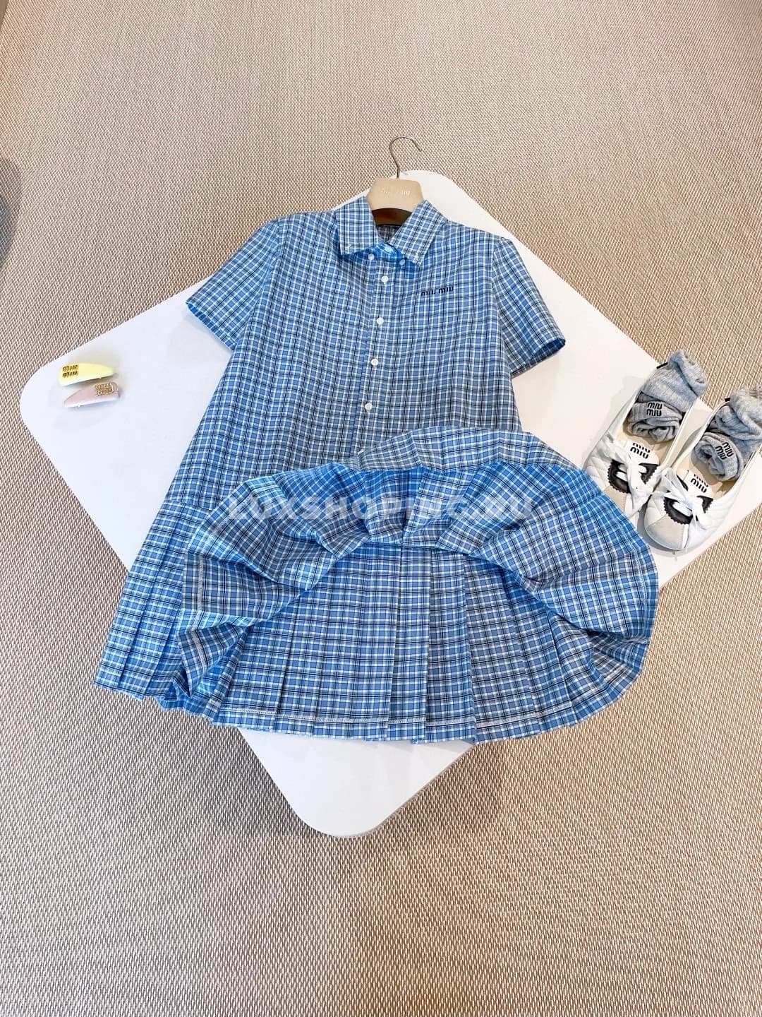 Miu Miu Плиссированное платье в клетку - фото 6