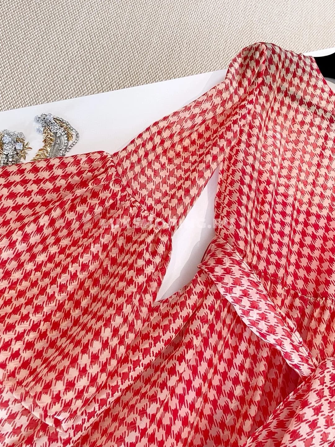 Valentino Элегантное платье из шелковой органзы с узором «гусиная лапка» - фото 4