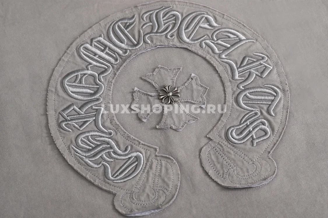 Chrome Hearts Футболка с эффектом кислотной стирки серая - фото 3