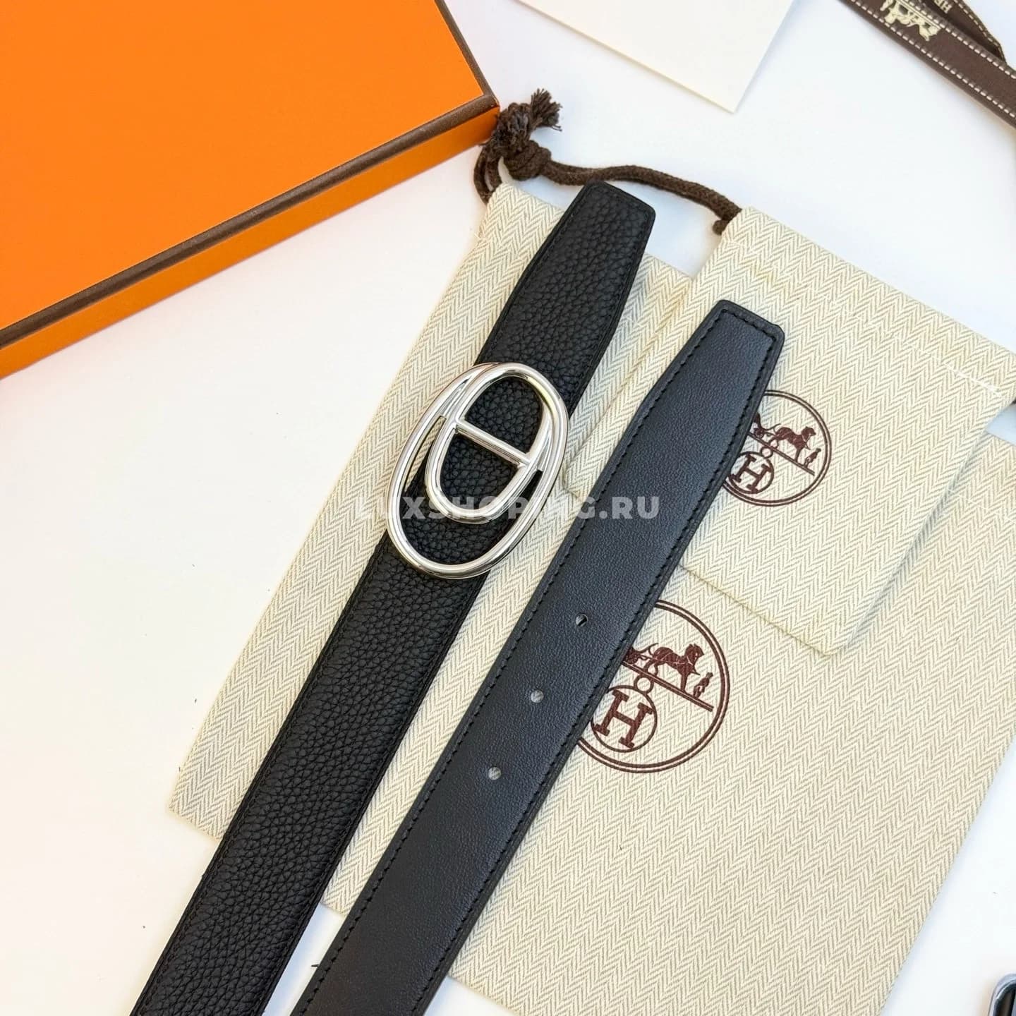 Hermès Мужской ремень Odyssee Togo 32мм silver - фото 6