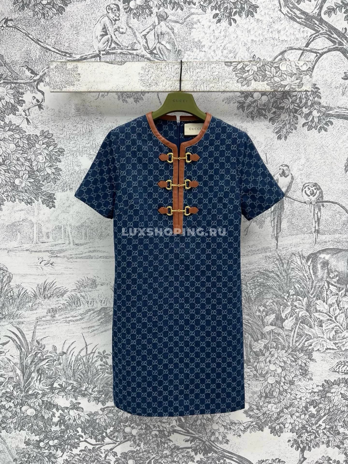 Gucci Джинсовое платье с жаккардовым узором GG - фото 2