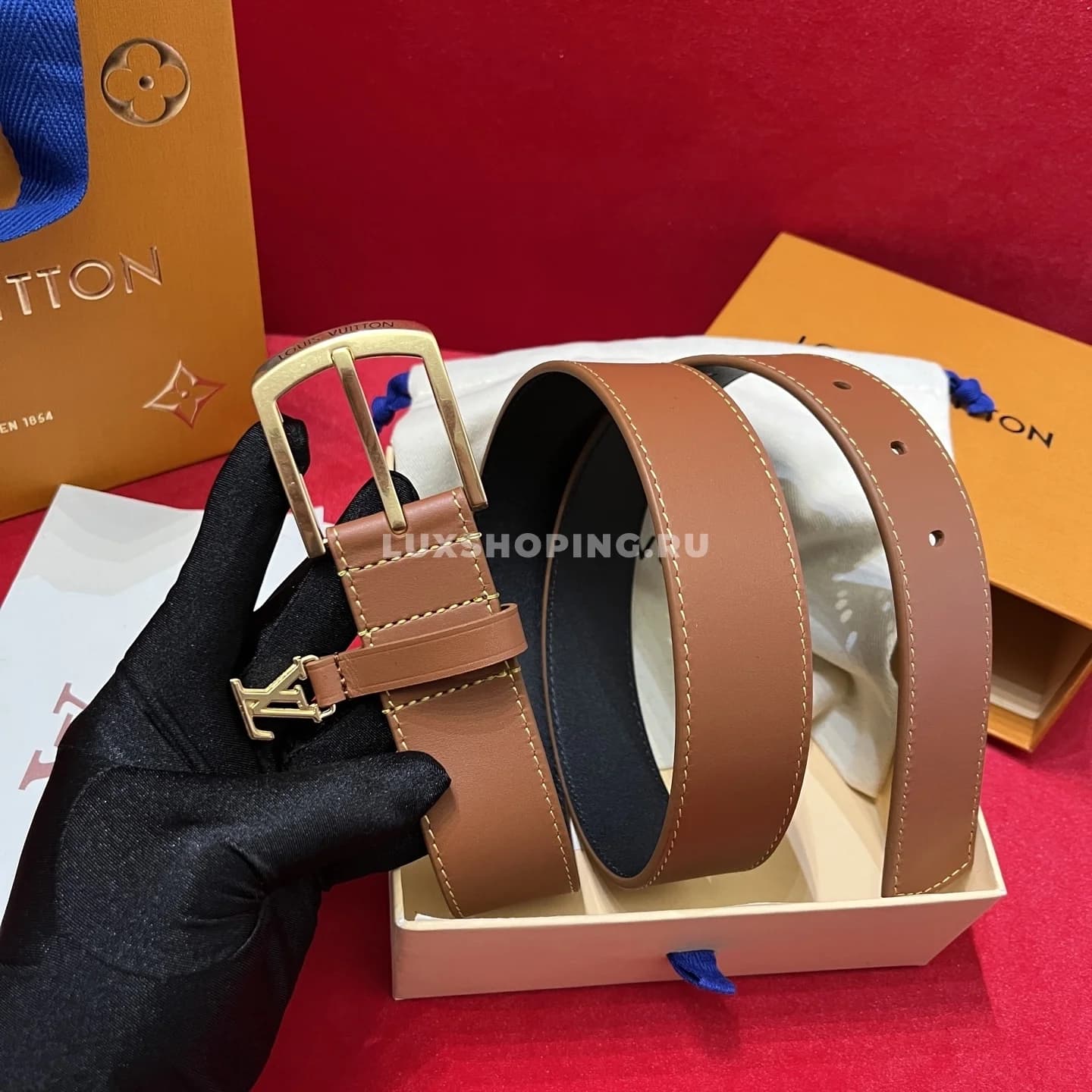 Мужской ремень Louis Vuitton 3.5см, коричневый gold - фото 3