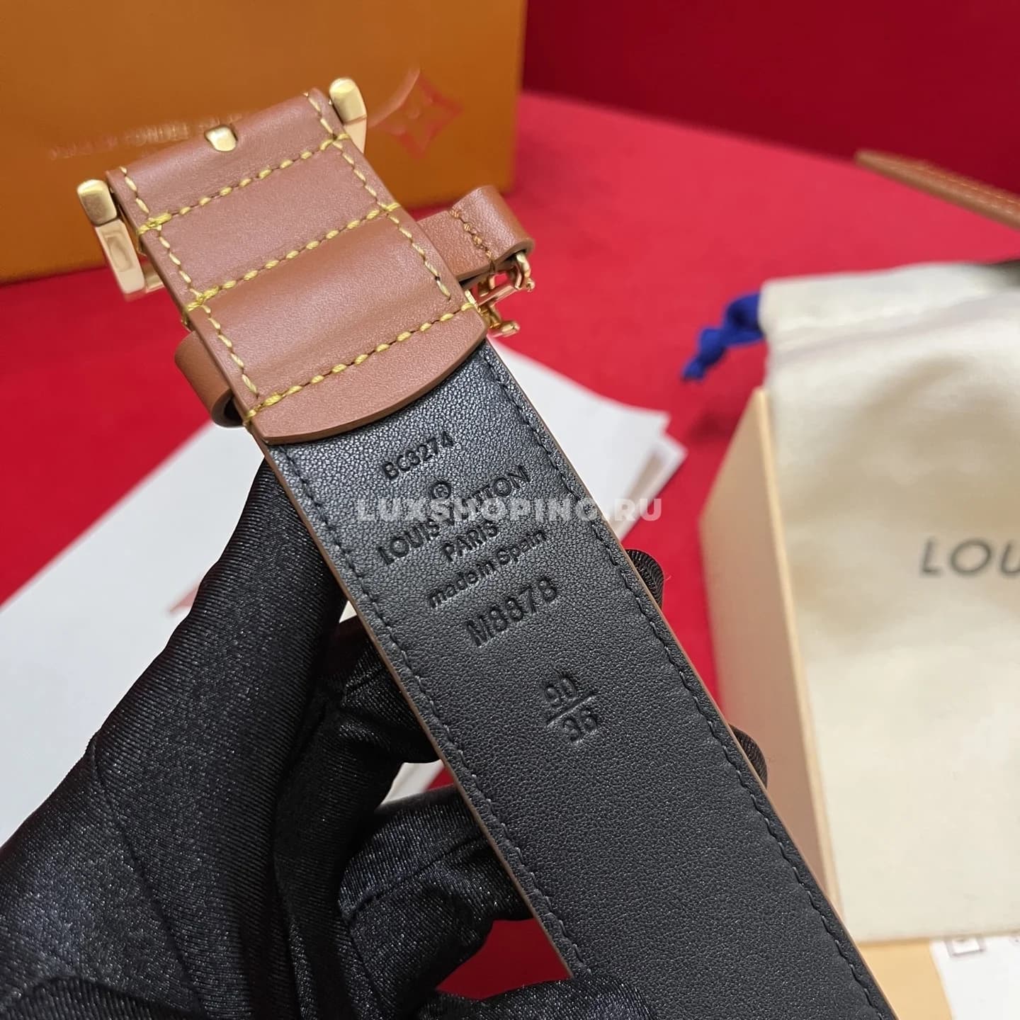 Мужской ремень Louis Vuitton 3.5см, коричневый gold - фото 5