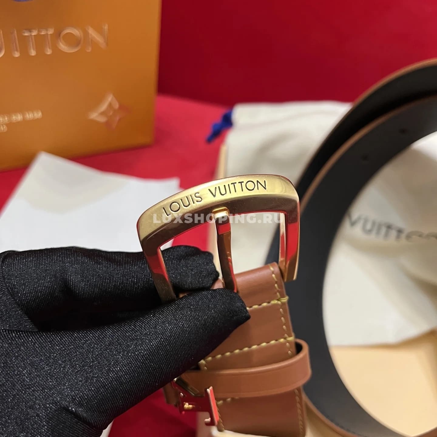 Мужской ремень Louis Vuitton 3.5см, коричневый gold - фото 7