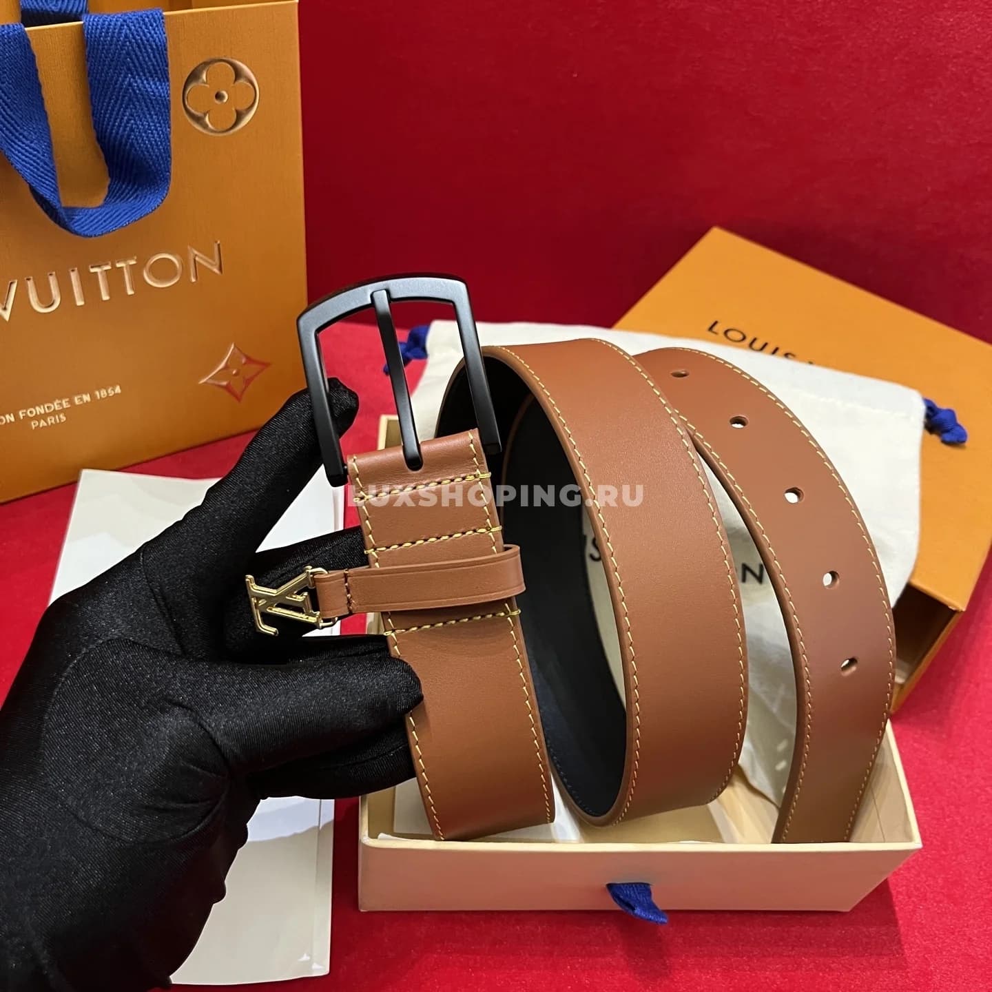 Мужской ремень Louis Vuitton 3.5см, коричневый black - фото 3