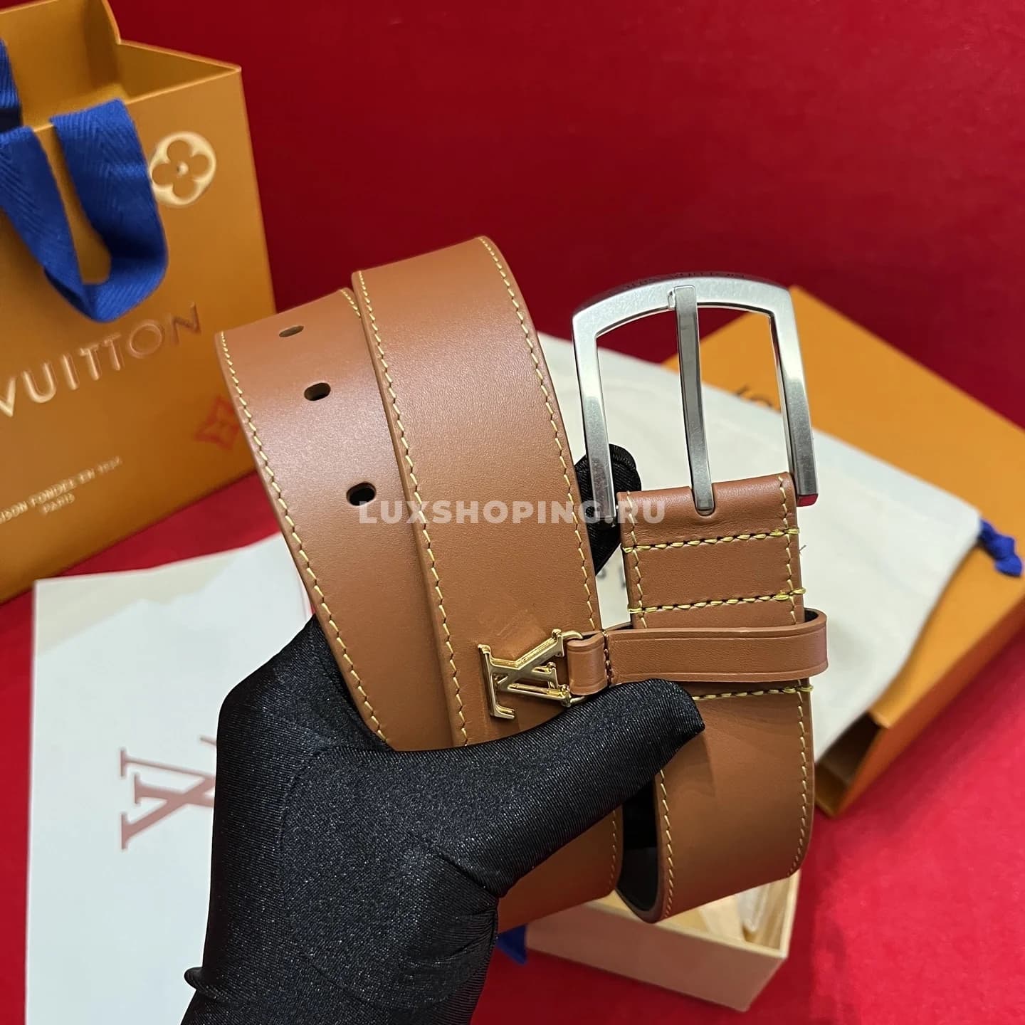 Мужской ремень Louis Vuitton 3.5см, коричневый silver - фото 6