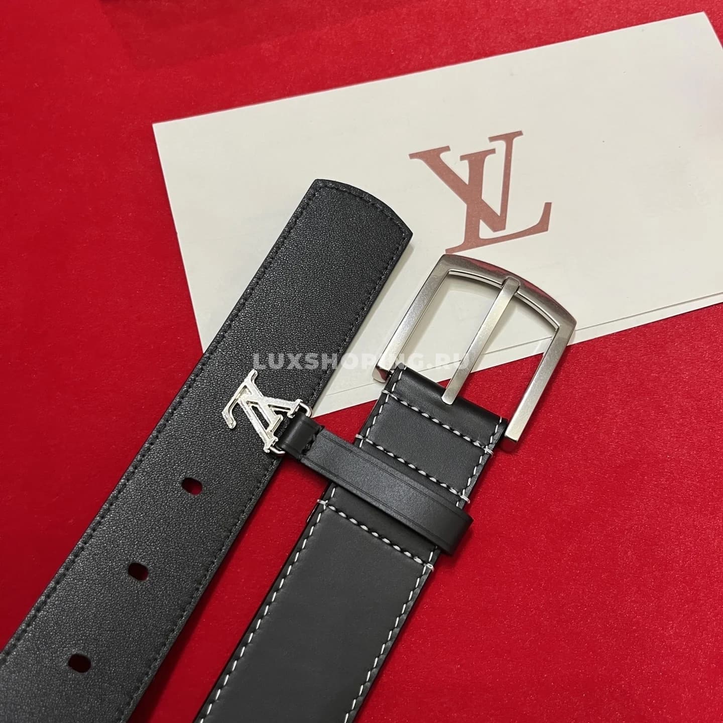 Мужской ремень Louis Vuitton 3.5см, черный silver - фото 2