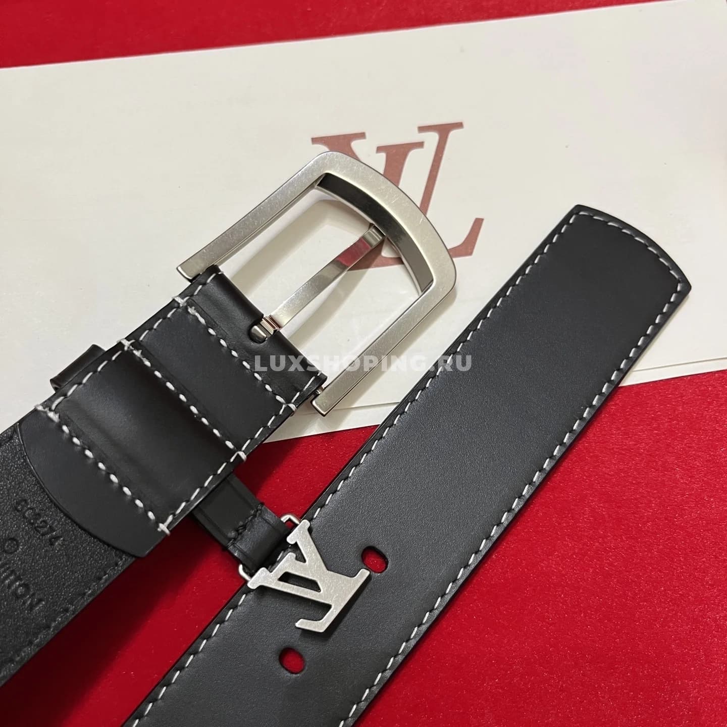 Мужской ремень Louis Vuitton 3.5см, черный silver - фото 6