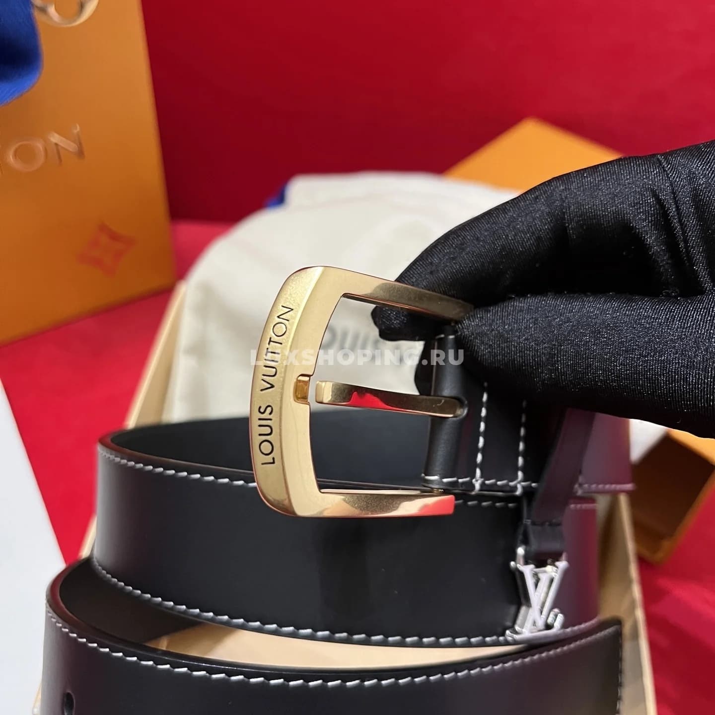 Мужской ремень Louis Vuitton 3.5см, черный gold - фото 5