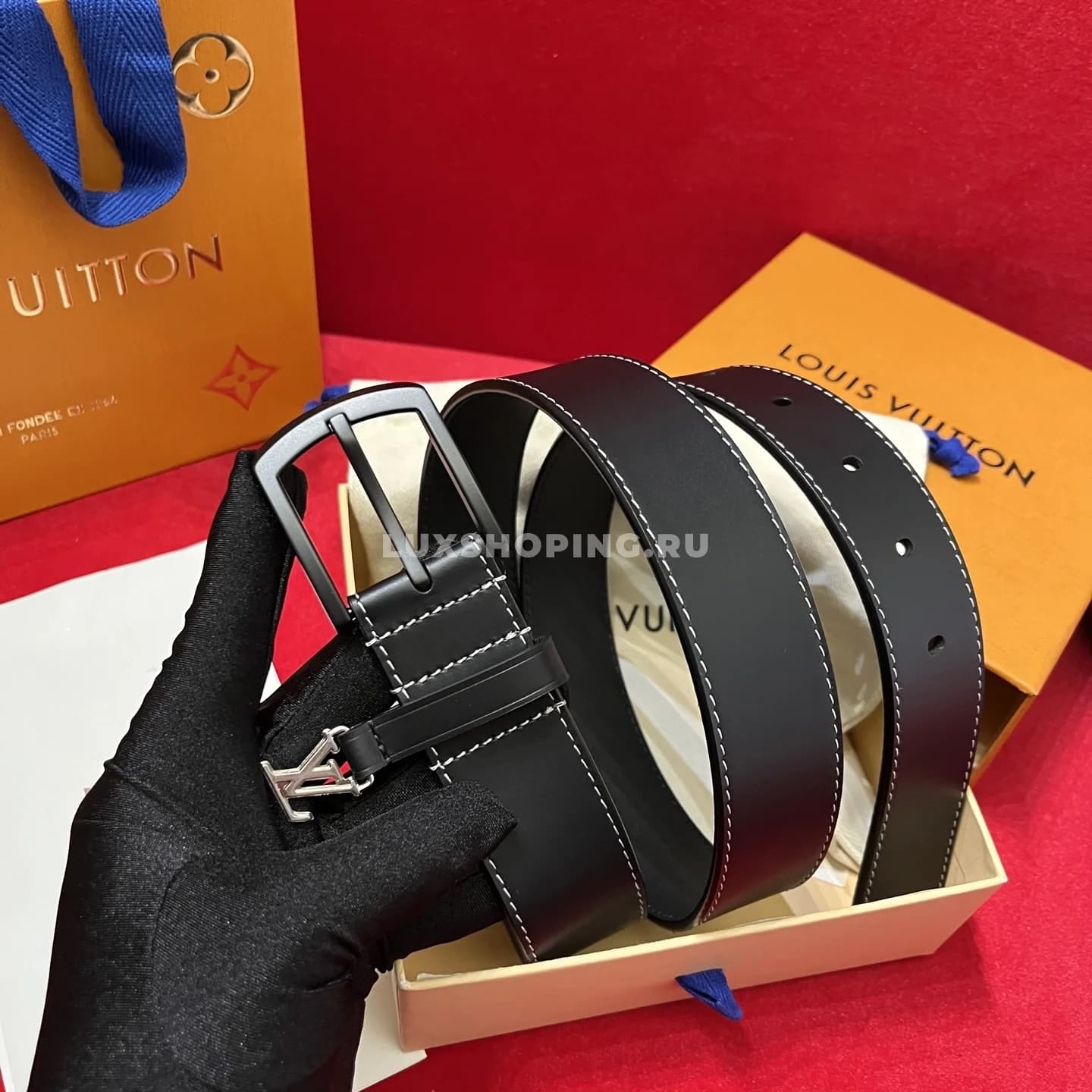 Мужской ремень Louis Vuitton 3.5см, черный black - фото 7