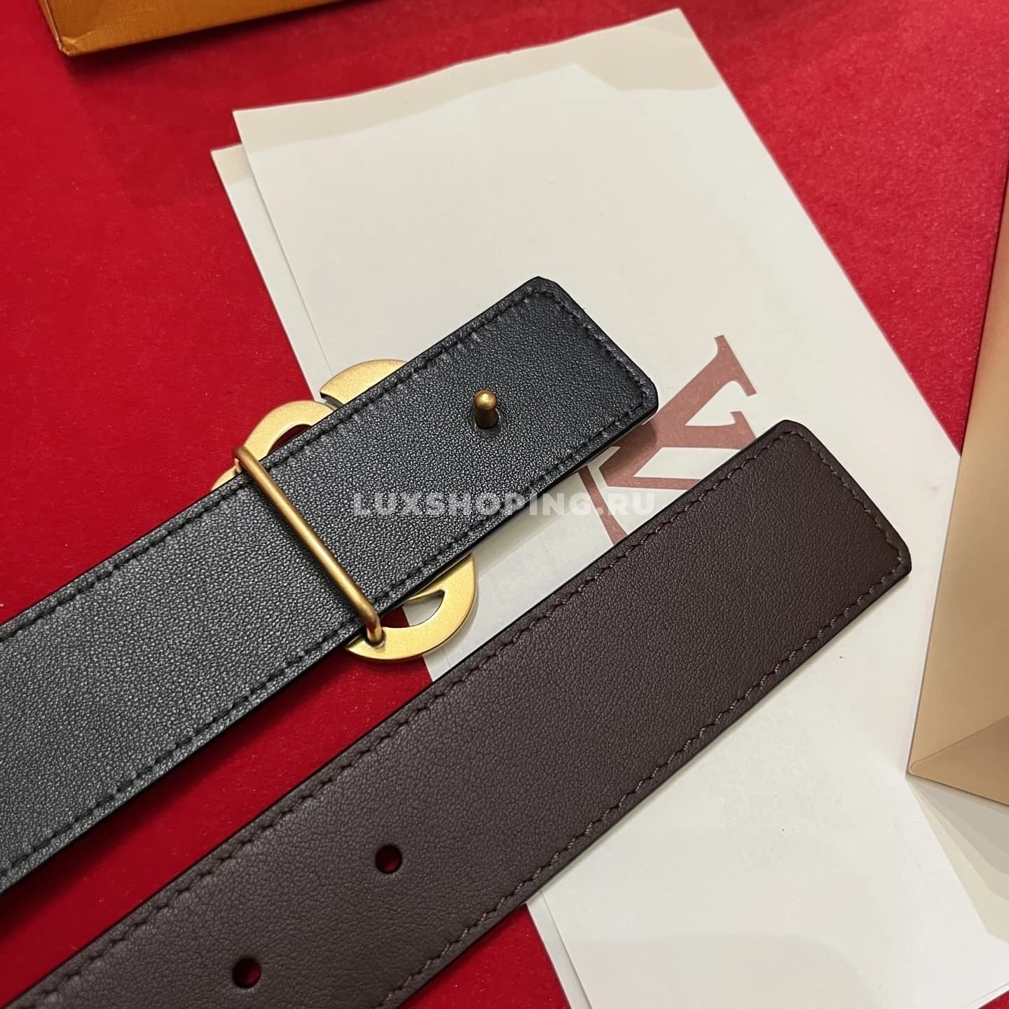 Мужской ремень Louis Vuitton Dynasty  3.5см, двусторонний gold - фото 3