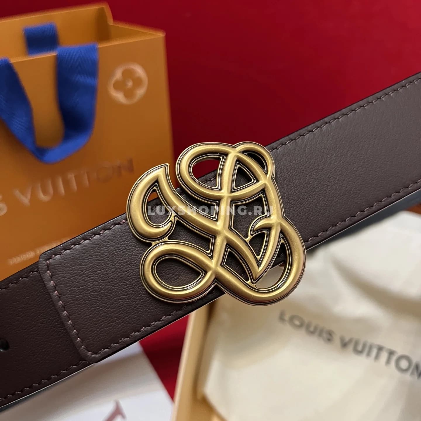 Мужской ремень Louis Vuitton Dynasty  3.5см, двусторонний gold - фото 5