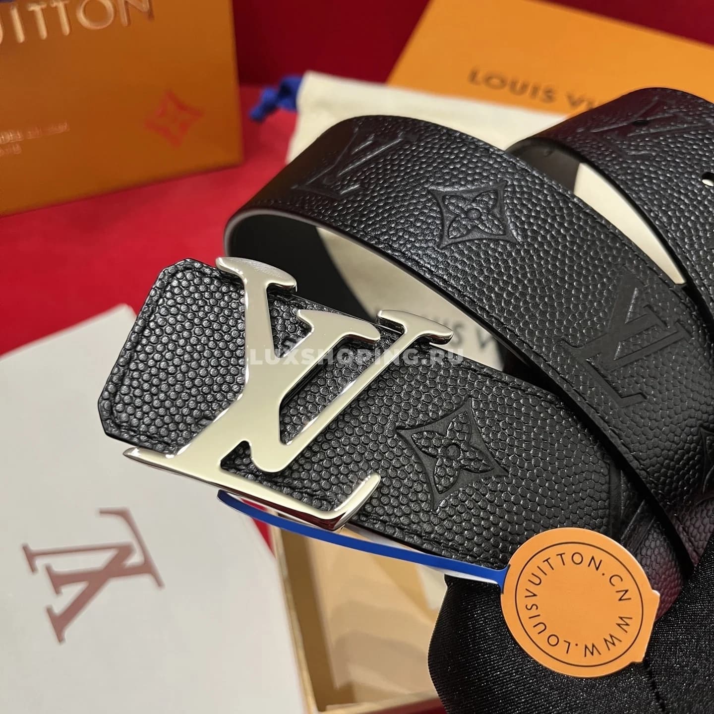 Мужской ремень Louis Vuitton 4см, черный silver - фото 2