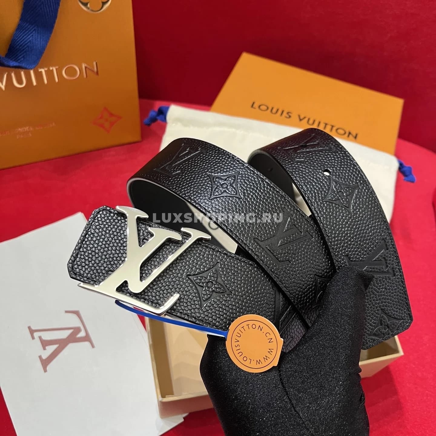 Мужской ремень Louis Vuitton 4см, черный silver - фото 4