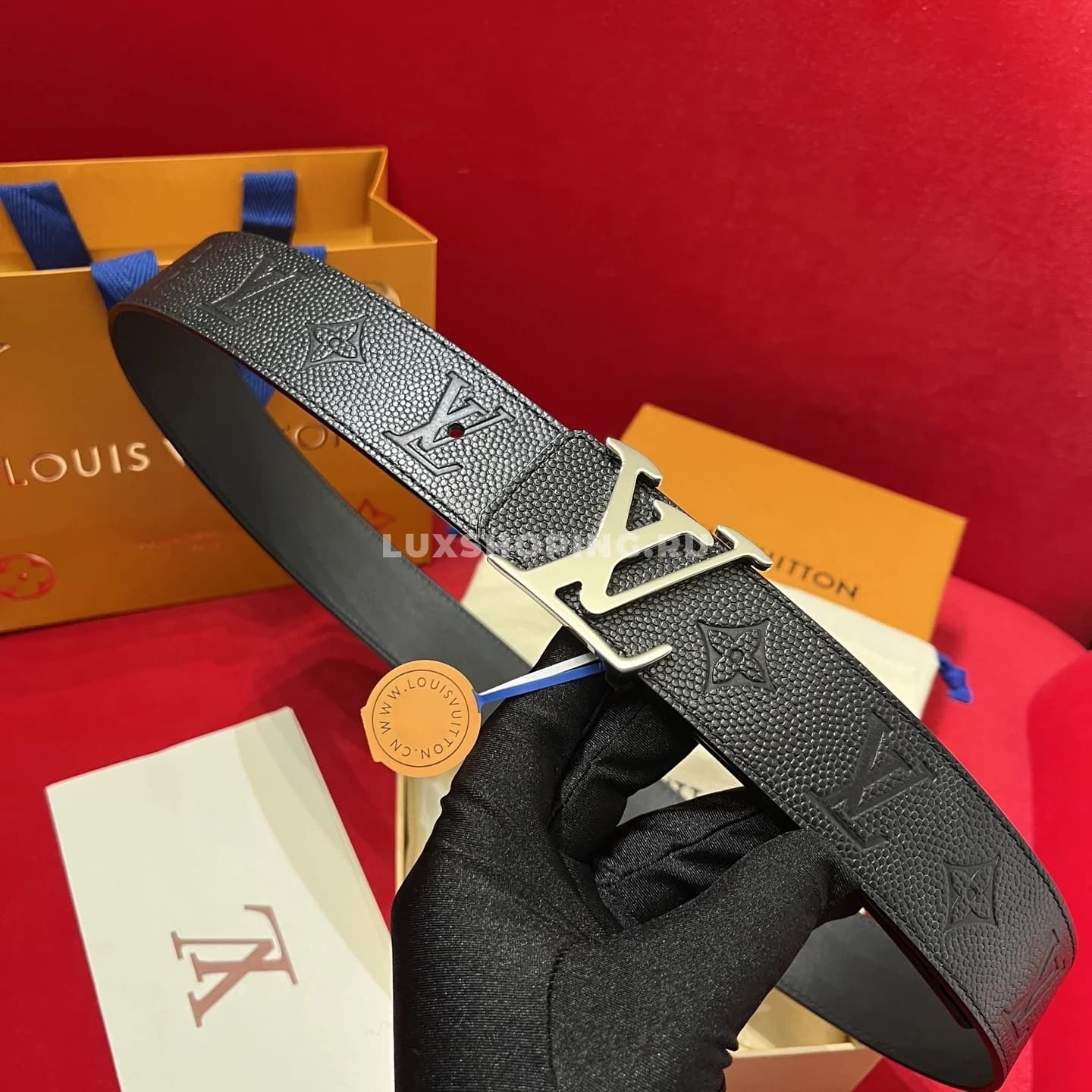 Мужской ремень Louis Vuitton 4см, черный silver - фото 7