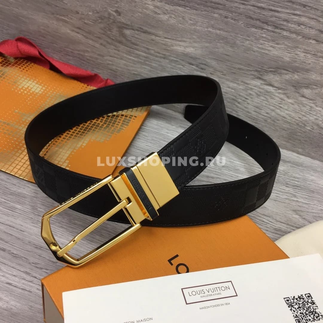 Мужской ремень LV 3.5см, черный gold