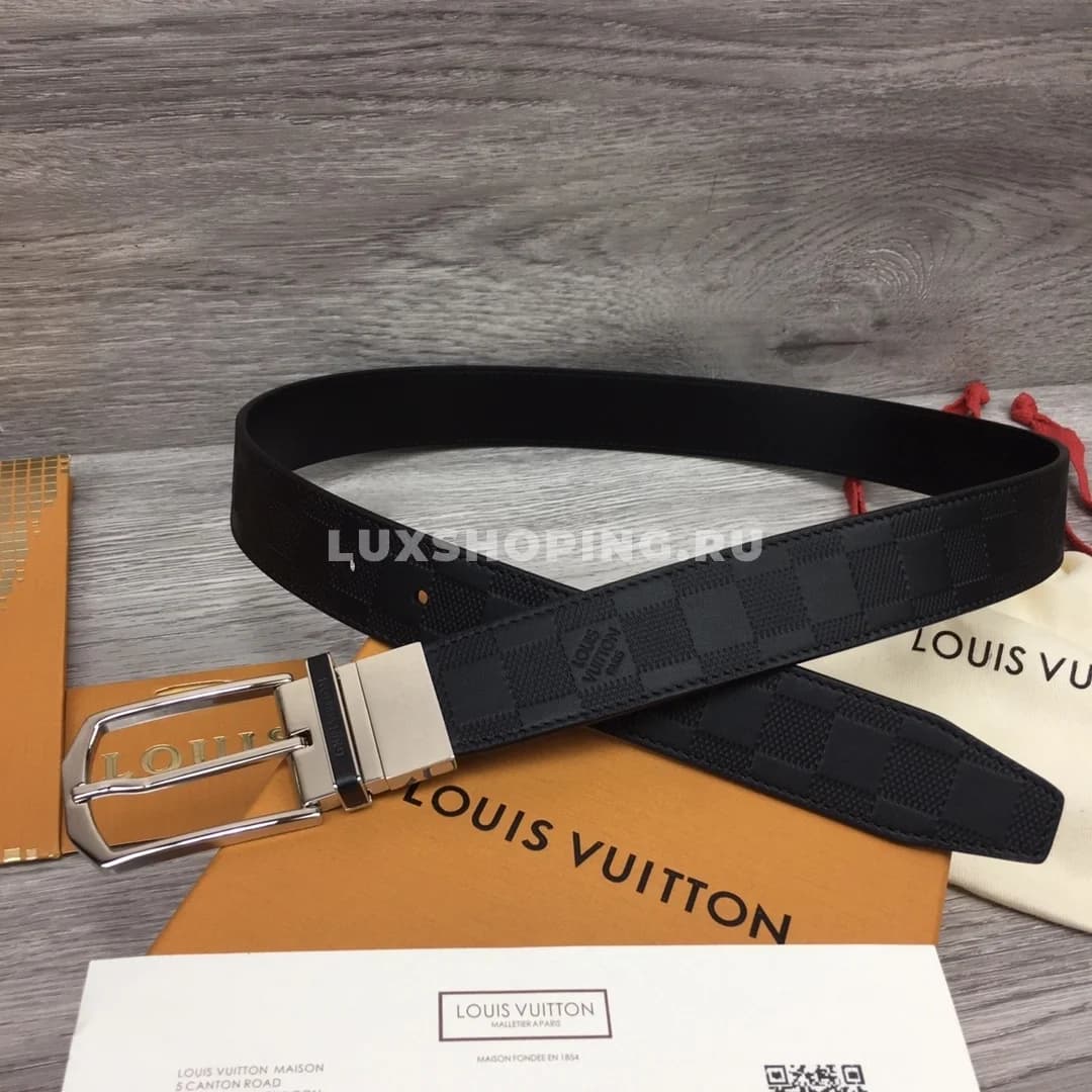Мужской ремень LV 3.5см, черный silver - фото 7