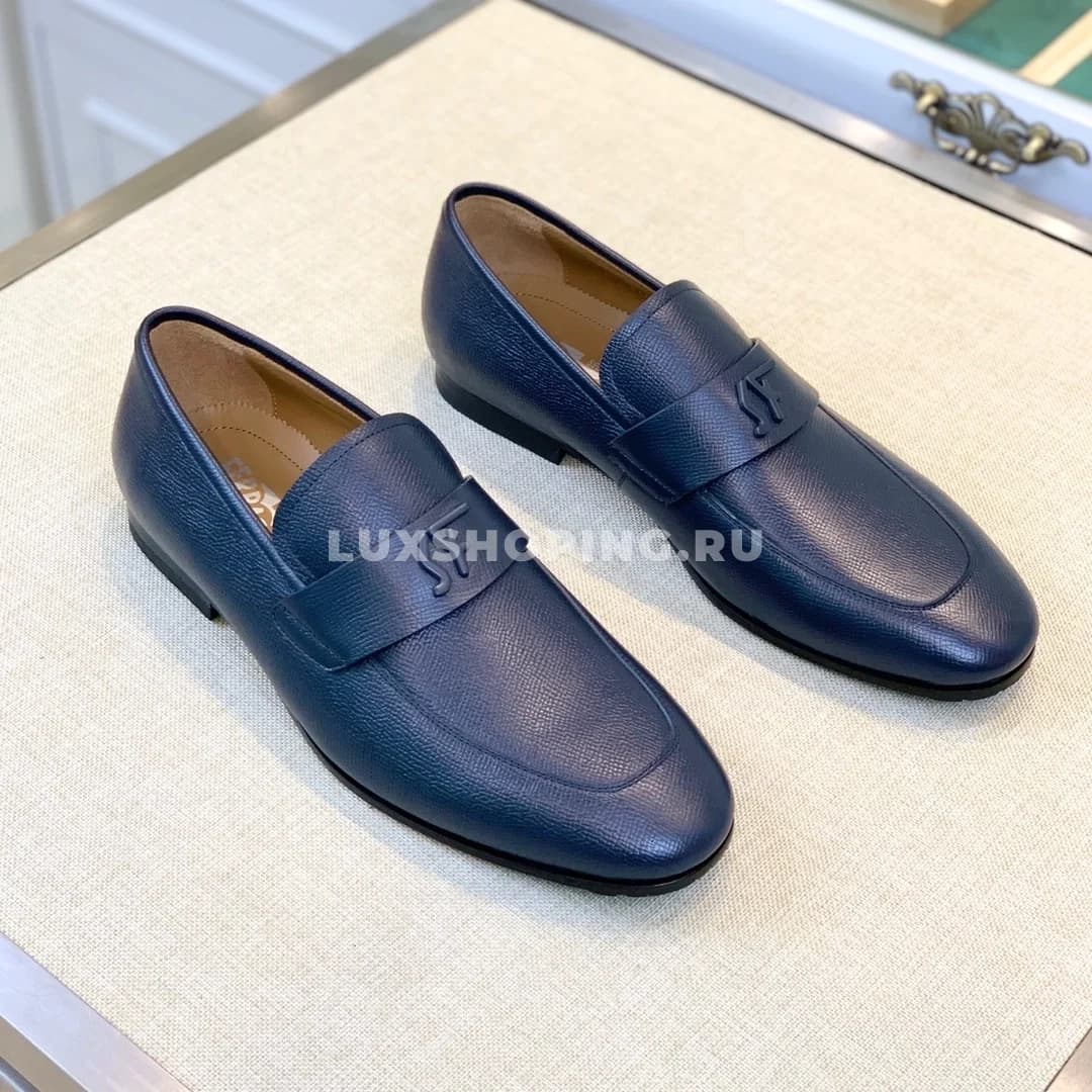 Мужские туфли Ferragamo синие, зернистые - фото 3