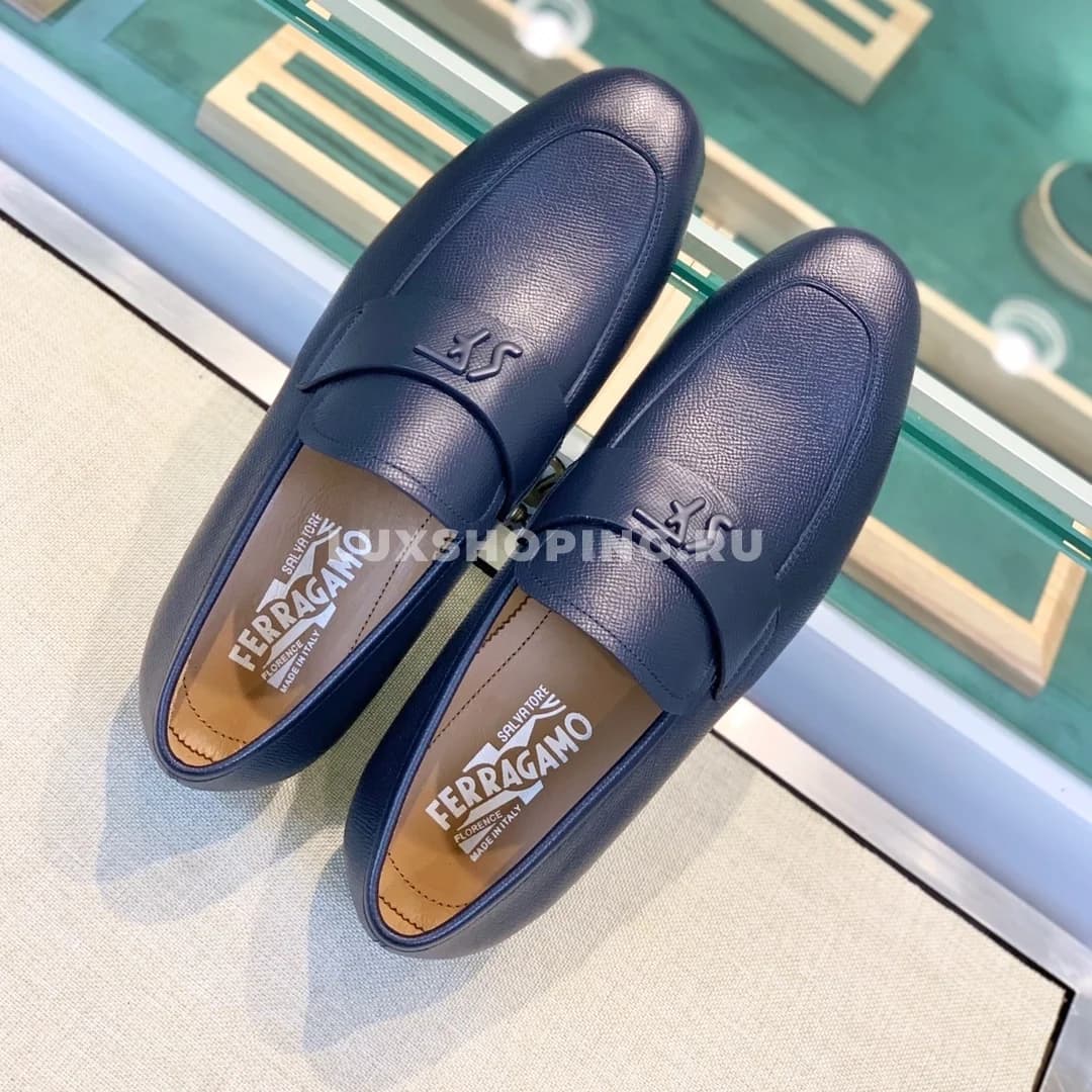Мужские туфли Ferragamo синие, зернистые - фото 4