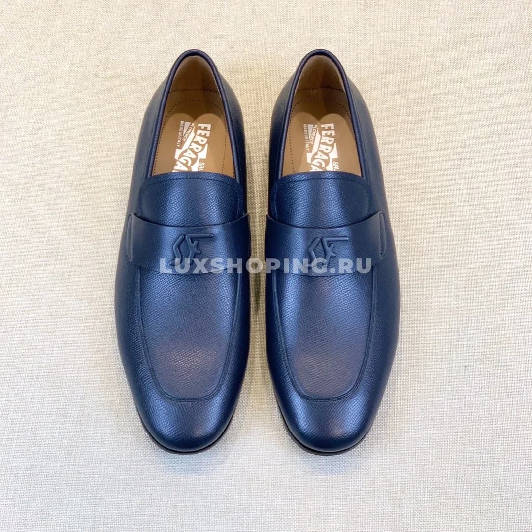 Мужские туфли Ferragamo синие, зернистые - фото 5