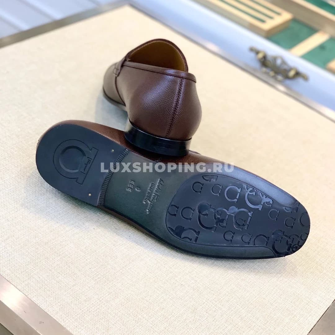 Мужские туфли Ferragamo коричневые, зернистая кожа - фото 2