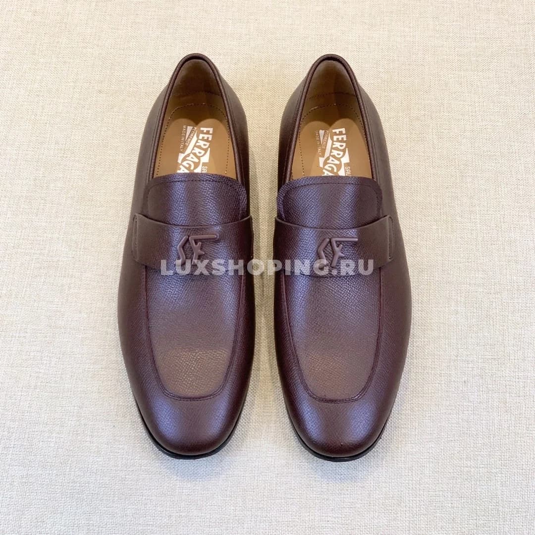 Мужские туфли Ferragamo коричневые, зернистая кожа - фото 6