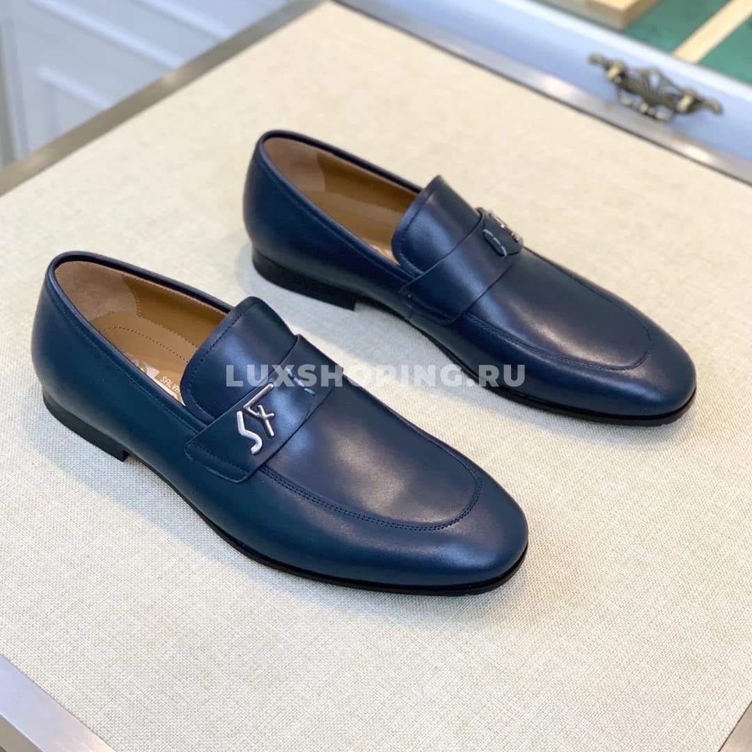 Мужские туфли Ferragamo синие, гладкие - фото 6