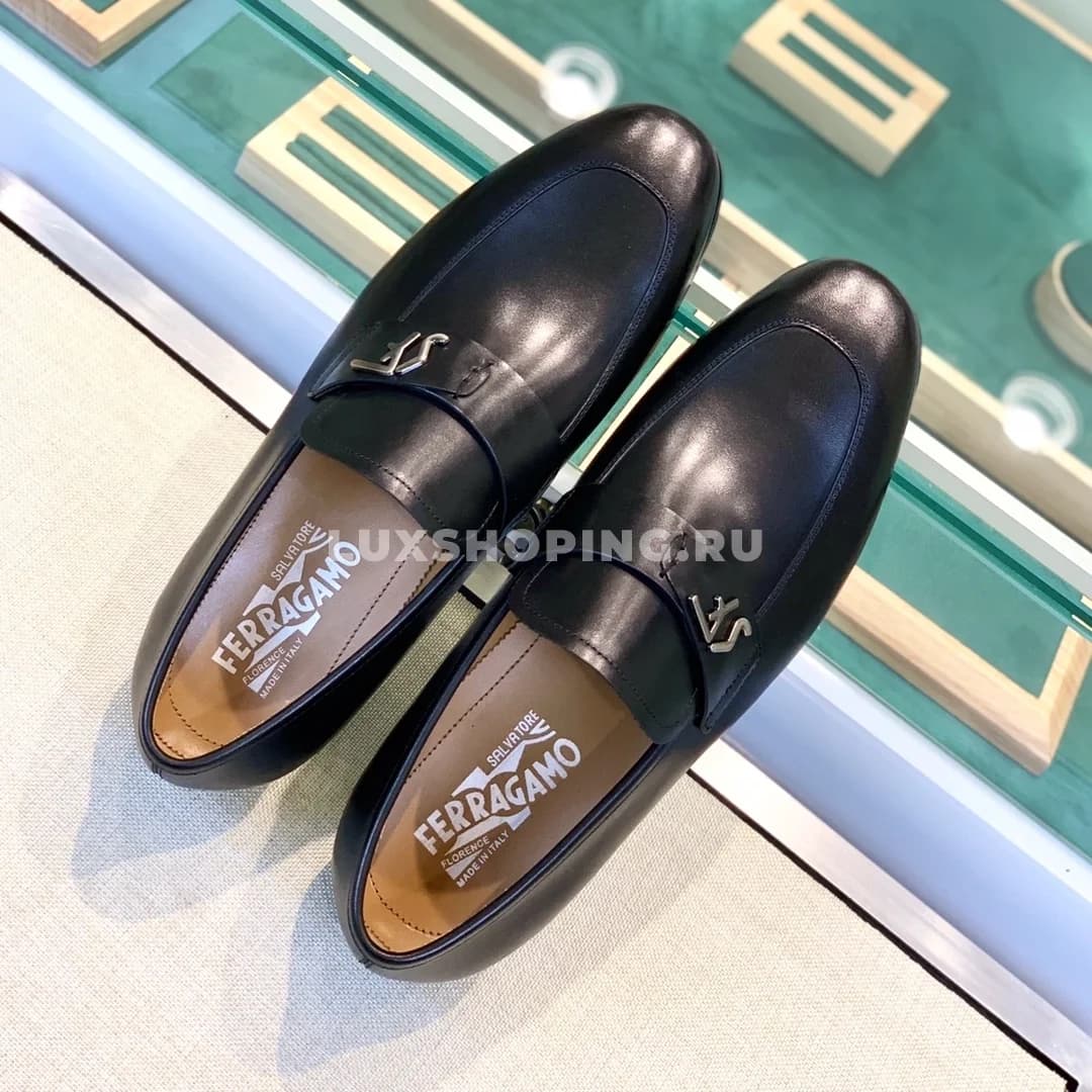 Мужские туфли Ferragamo черные, гладкие - фото 2