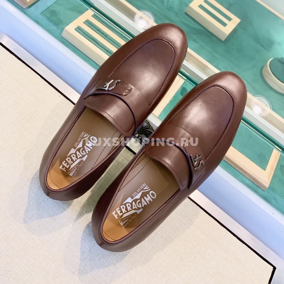 Мужские туфли Ferragamo коричневые, гладкие - фото 4