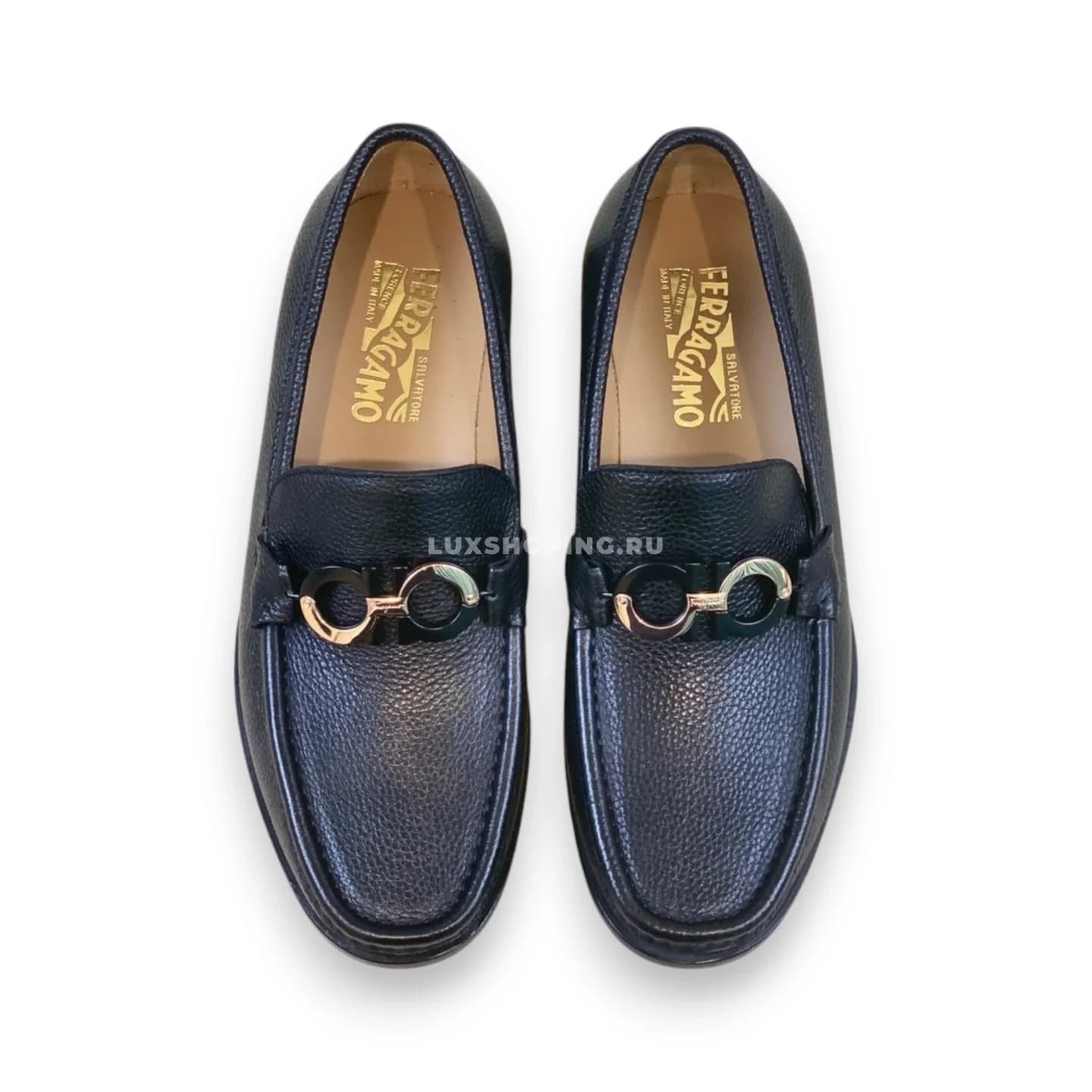 Мужские мокасины Ferragamo черные, зернистые