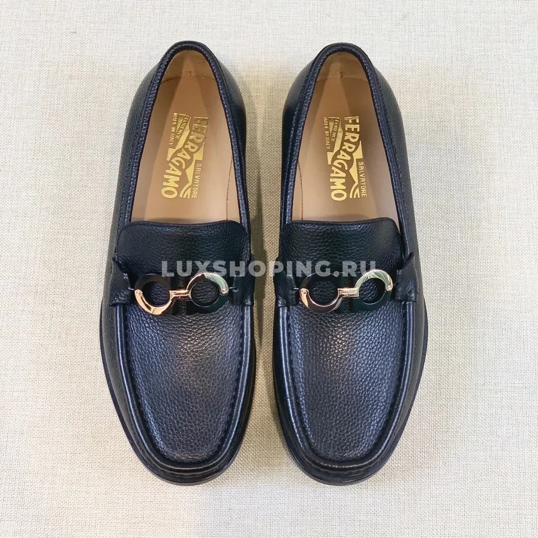 Мужские мокасины Ferragamo черные, зернистые - фото 5