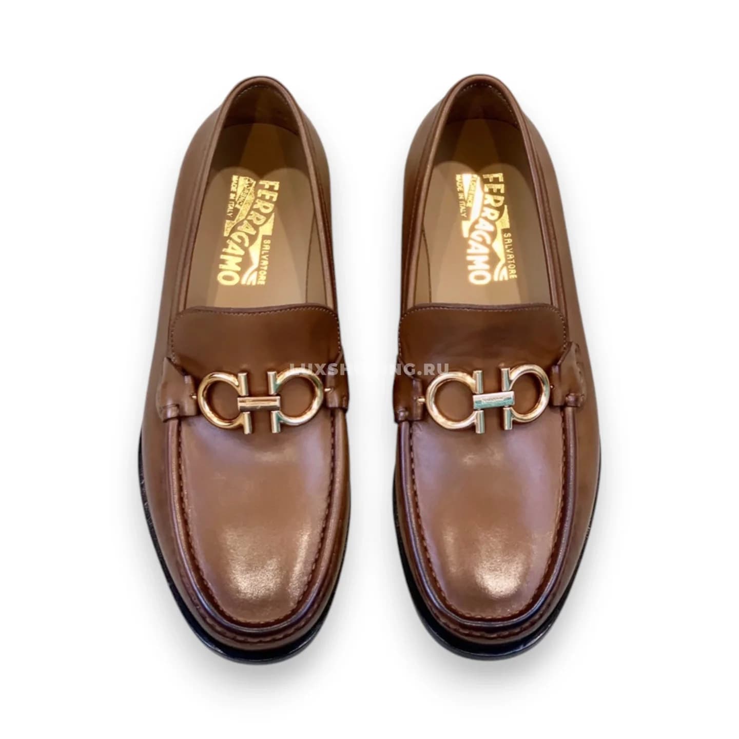 Мужские мокасины Ferragamo коричневые, гладкие