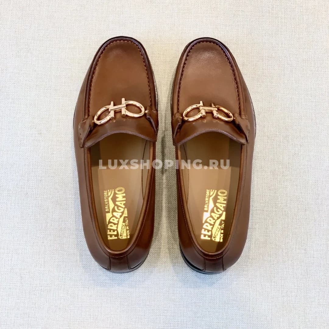 Мужские мокасины Ferragamo коричневые, гладкие - фото 4