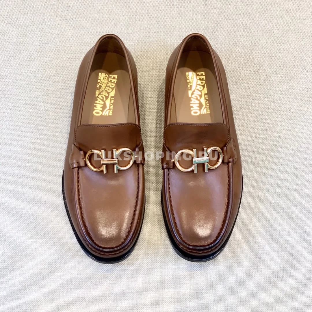 Мужские мокасины Ferragamo коричневые, гладкие - фото 7