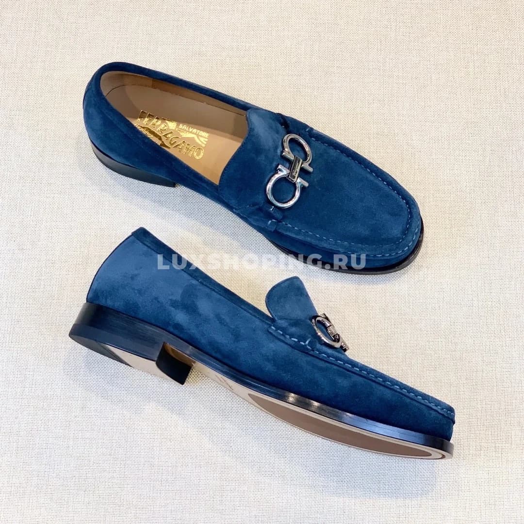 Мужские мокасины Ferragamo синие, замшевые - фото 6