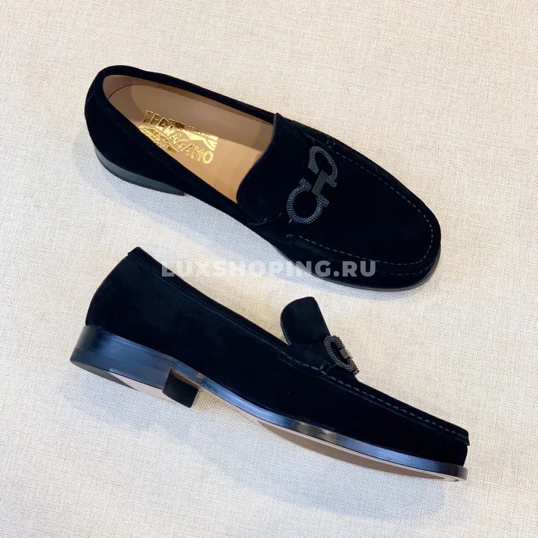 Мужские мокасины Ferragamo темно синие, замшевые - фото 2