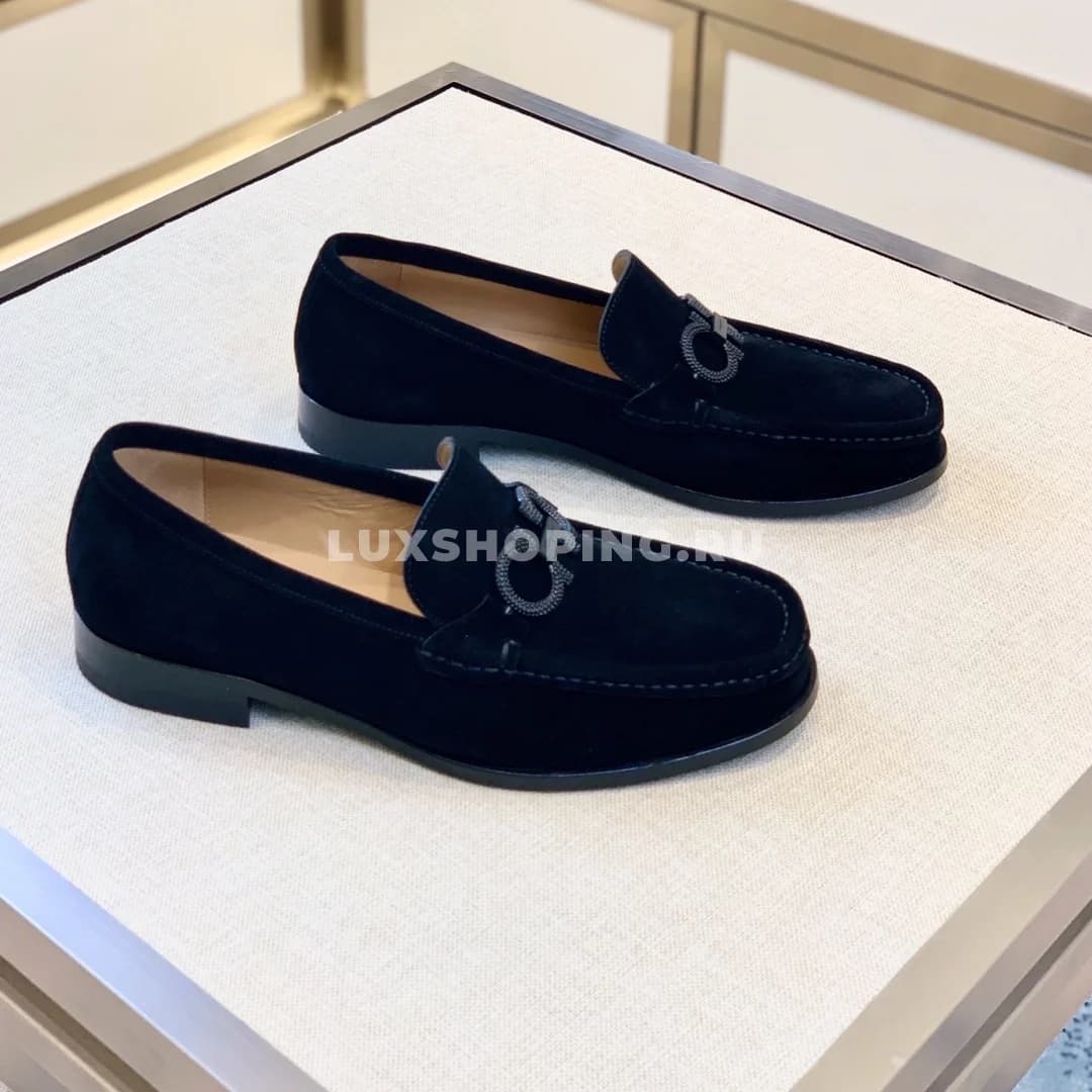 Мужские мокасины Ferragamo темно синие, замшевые - фото 4